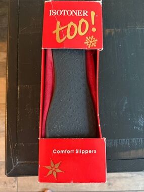 isotoner red slip-on comfort slippers with black sole